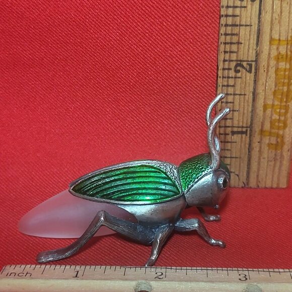 Decorative Scarab Beetle Metallic Silver Colored Body Green Textured Back - Picture 9 of 10